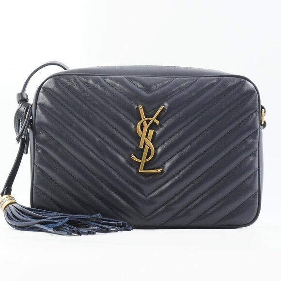 Saint Laurent Lou Quilted Leather Shoulder Camera Bag In Deep Marine & Gold - Picture 11 of 13